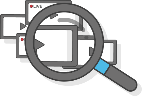 A magnifying glass over a stack of video players