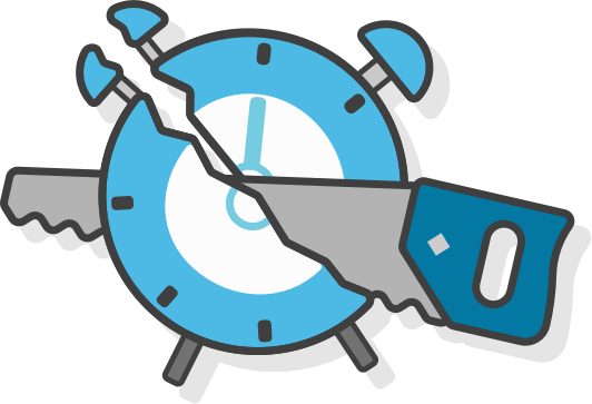A saw cutting an alarm clock in half, for encoder setup time cut down